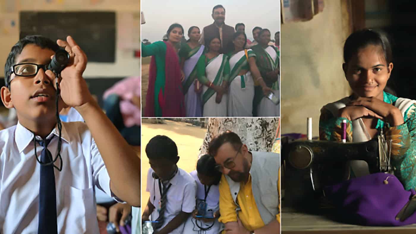 A collage of photos from Sightsavers work.