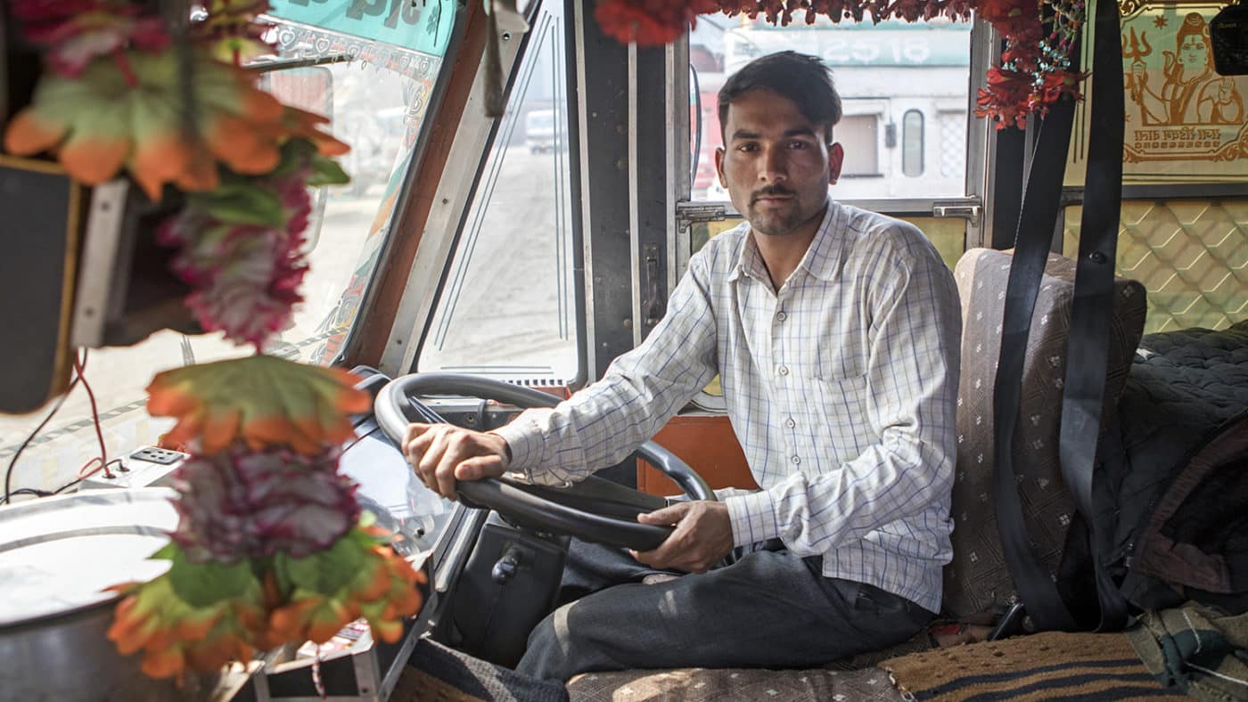 Sandeep inside his truck.