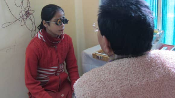 Child having an eye test